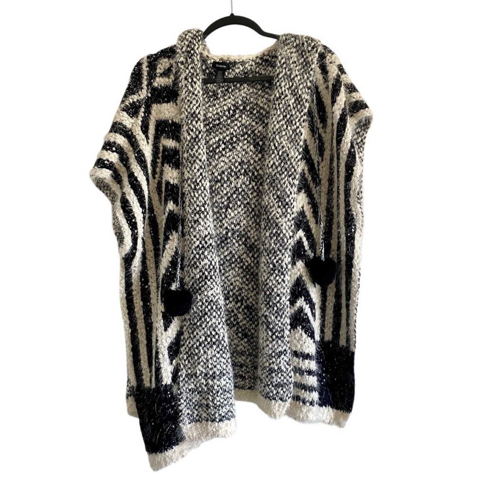 Aztec Print Hooded Poncho Cardigan Boho Western Open Front